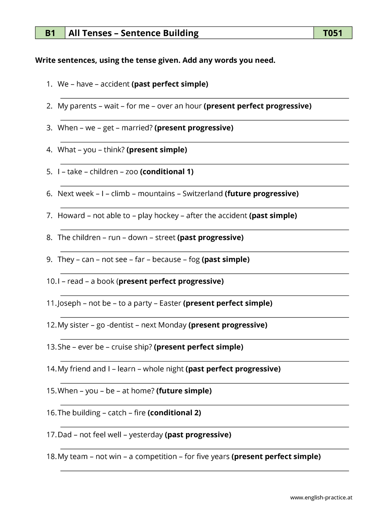 B3 - Grammar - English-practice B1 All Tenses – Sentence Building T ...