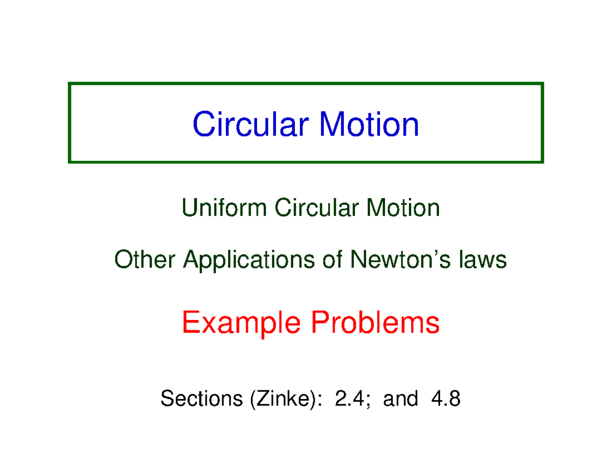 1-P-Uniform Circular Motion-Problems 1 - Circular Motion Uniform ...