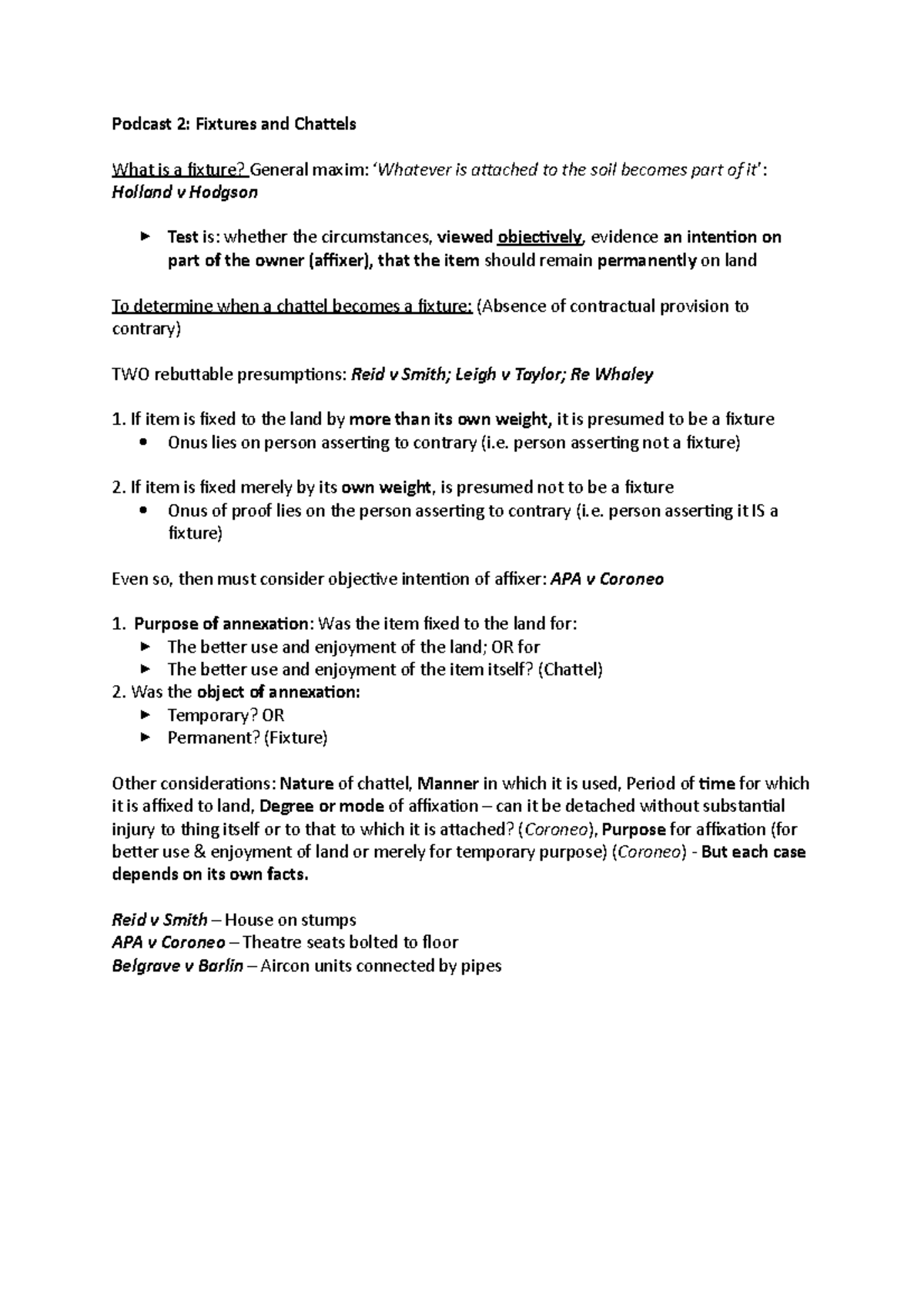 LLB204 Podcast 2 Fixtures & Chattels Podcast 2 Fixtures and Chattels