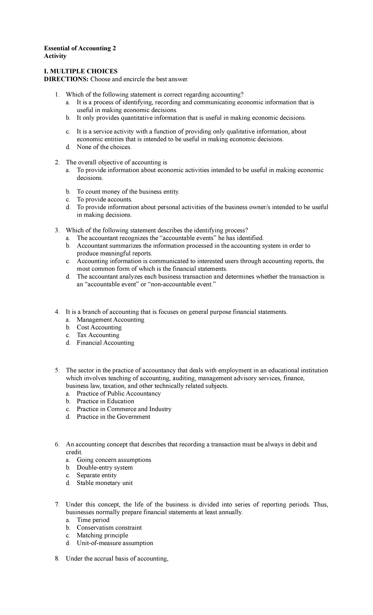 Essential of accounting 2 activities - Essential of Accounting 2 ...