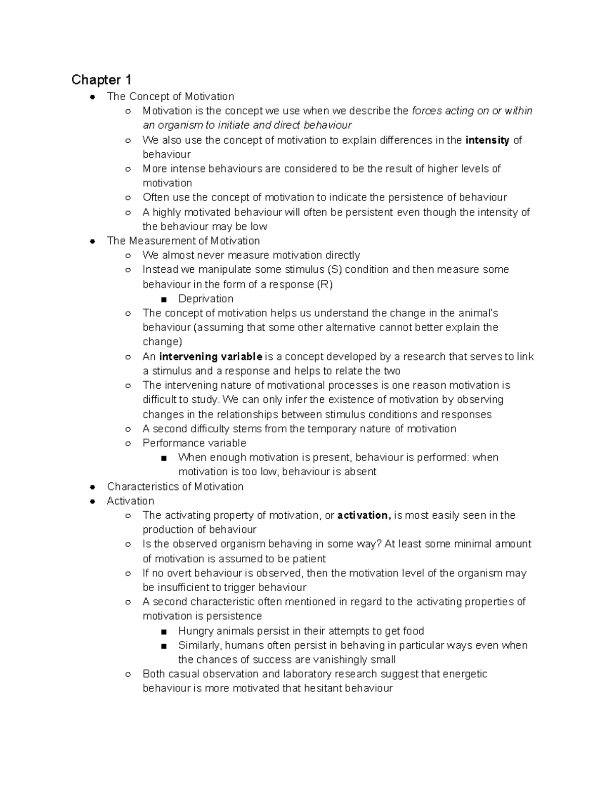 Motivation Notes Textbook - Chapter 1 The Concept of Motivation ...