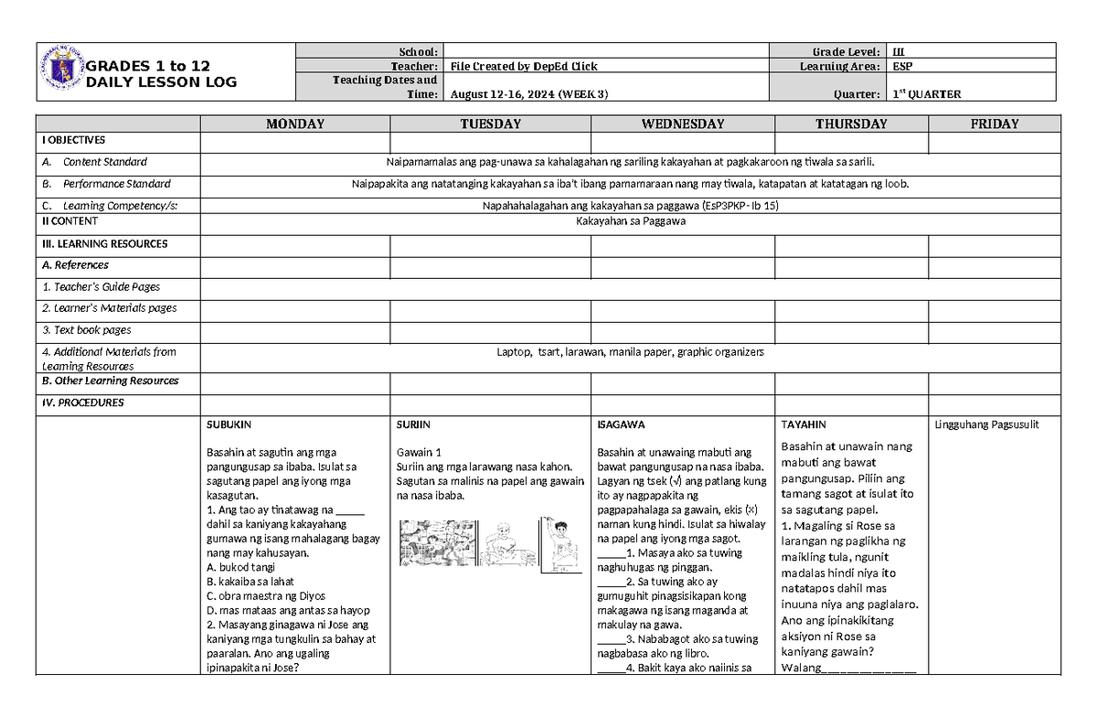 DLL ESP 3 Q1 W3 - Kajbsjs - GRADES 1 to 12 DAILY LESSON LOG School ...