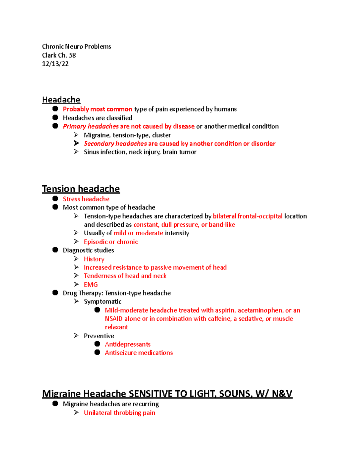 Chronic Neuro Problems - Chronic Neuro Problems Clark Ch. 58 12/13 ...