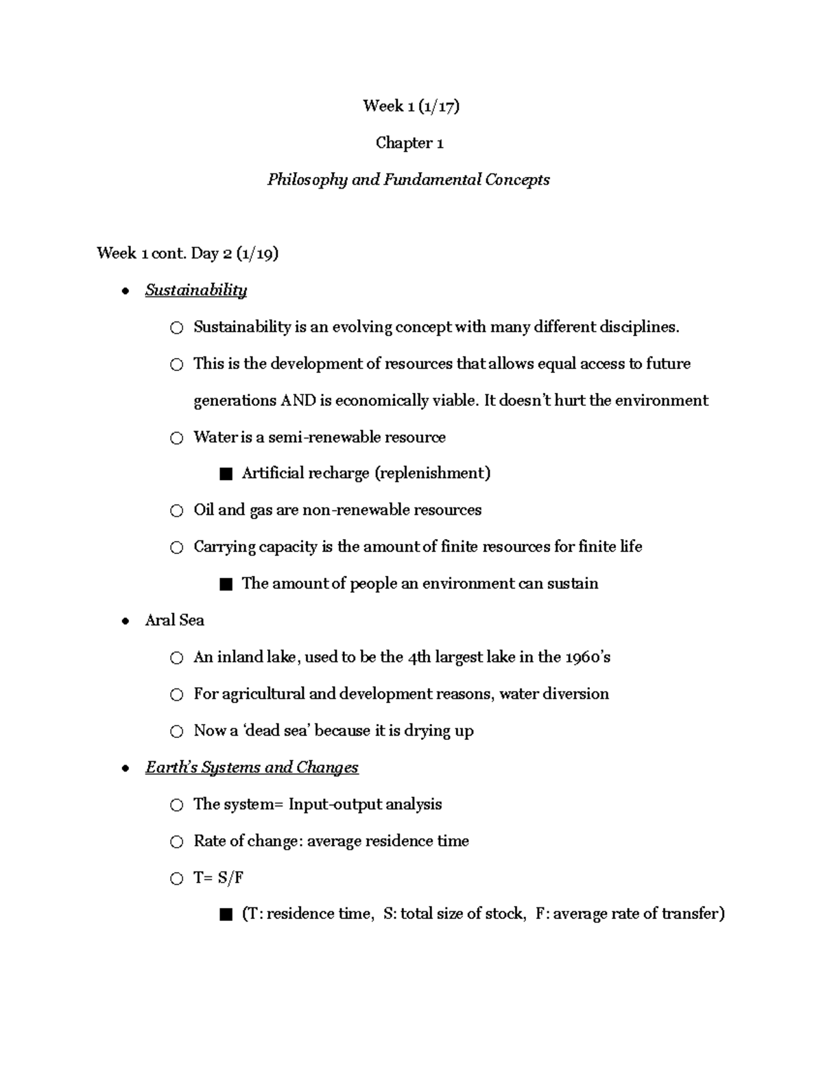 Week 1 Day 2 - Environmental Geology Course Notes - Week 1 (1/17 ...