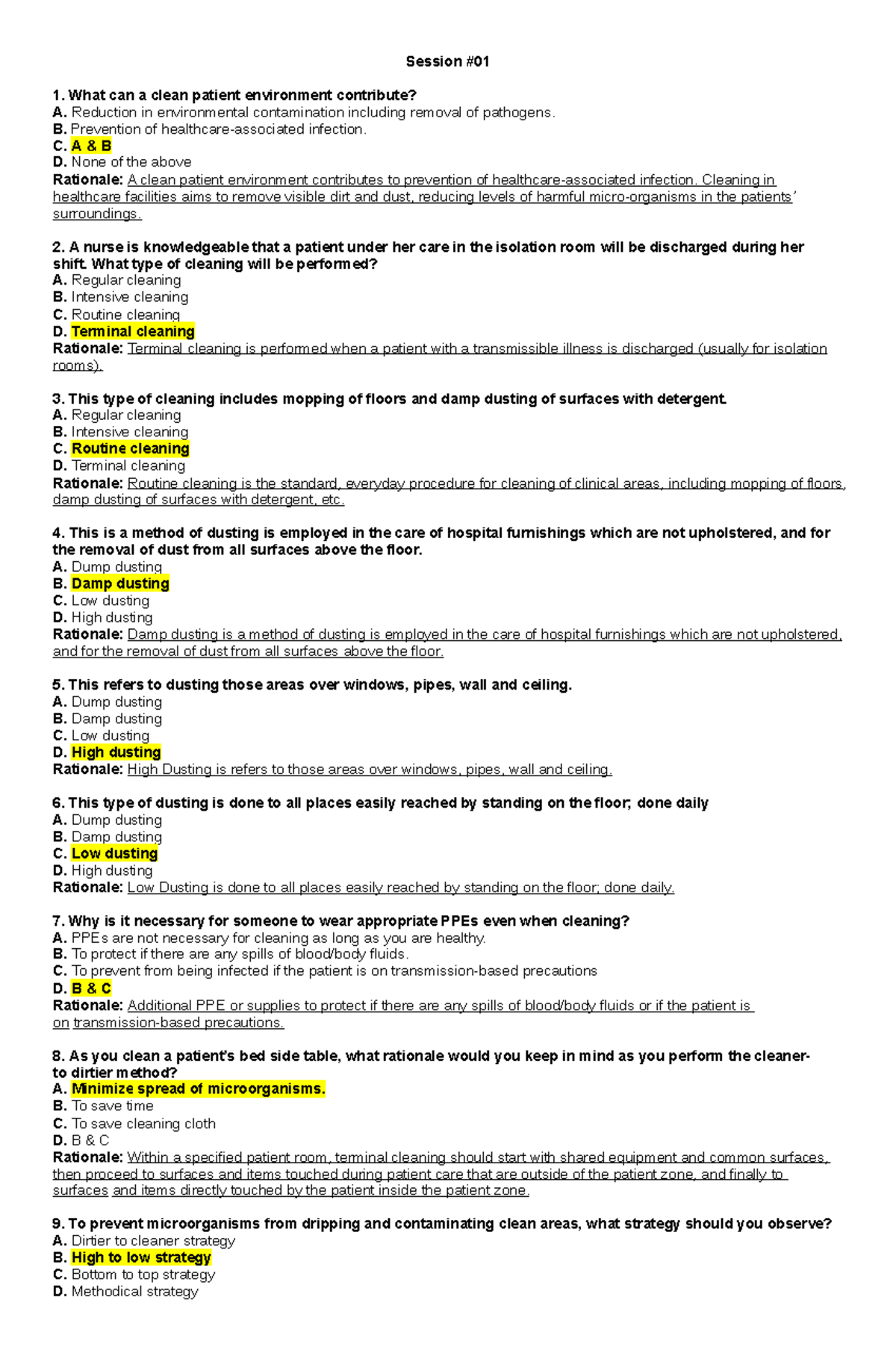 Funda LAB - Session 1 Answers - Session # 1. What can a clean patient ...