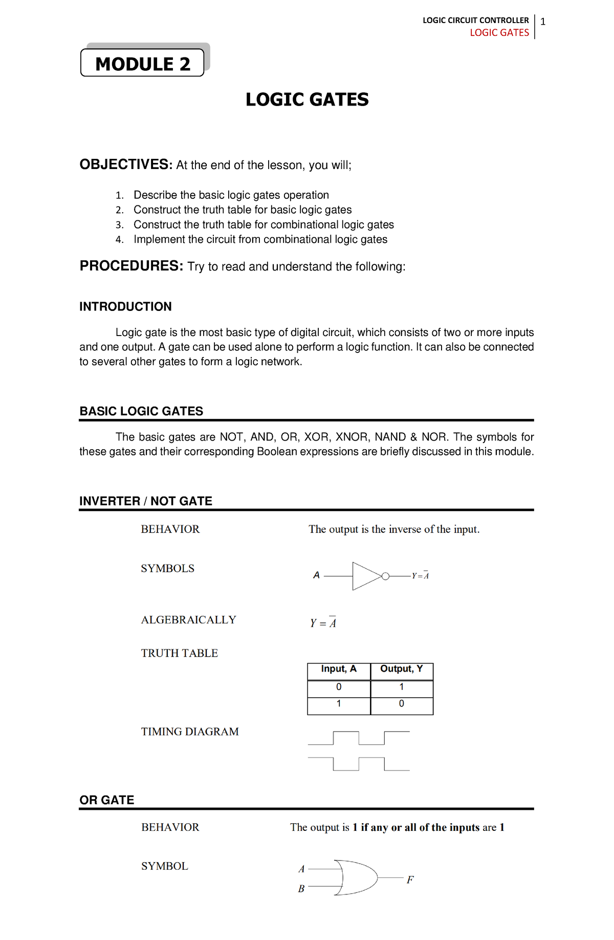 Module 2 Logic Gates Boolean Algebra - LOGIC GATES 1 MODULE 2 LOGIC ...