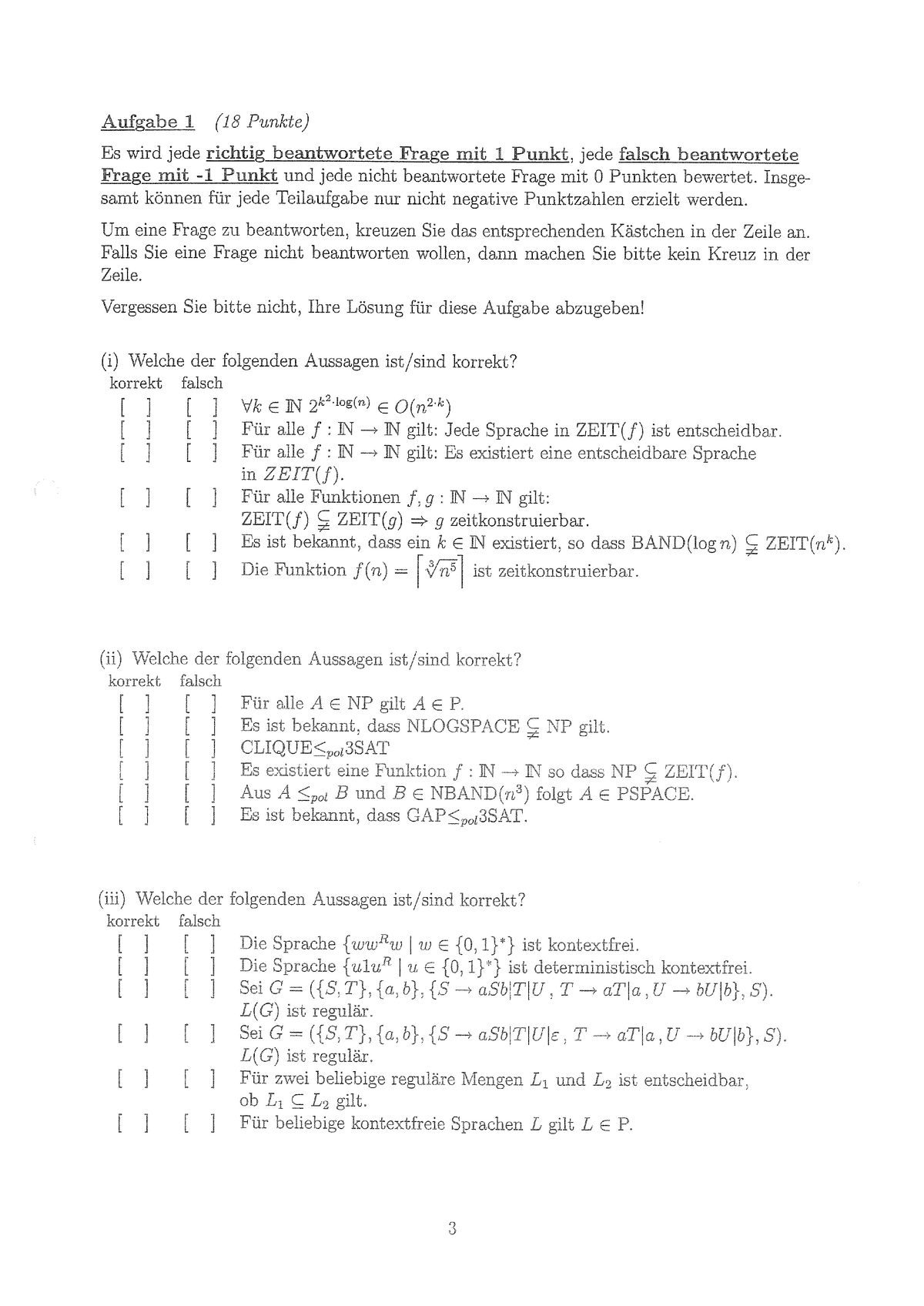 Grundlagen Der Theoretischen Informatik B Klausur Vom 01 08 09 Studocu