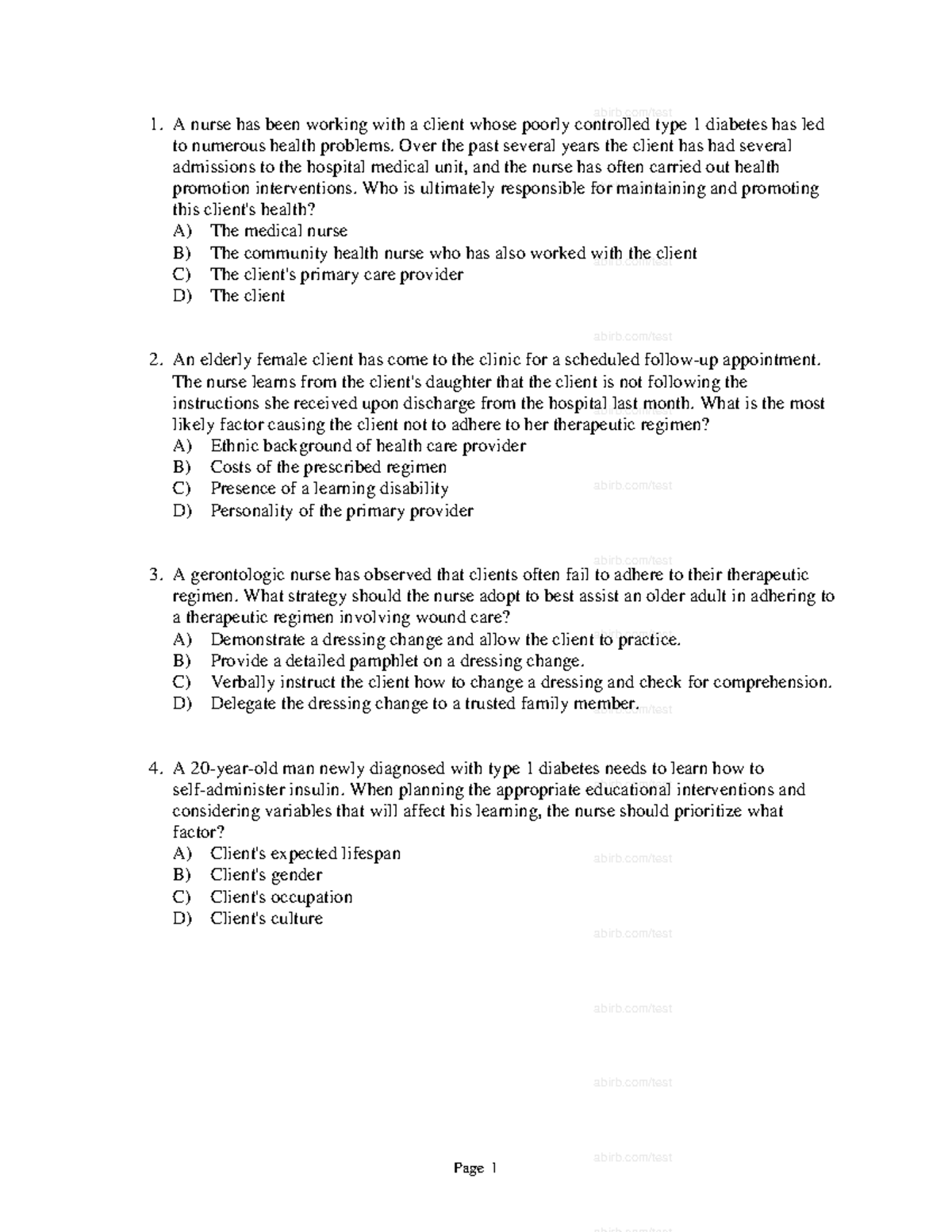 Chapter 2 - Practice Quiz - A nurse has been working with a client ...