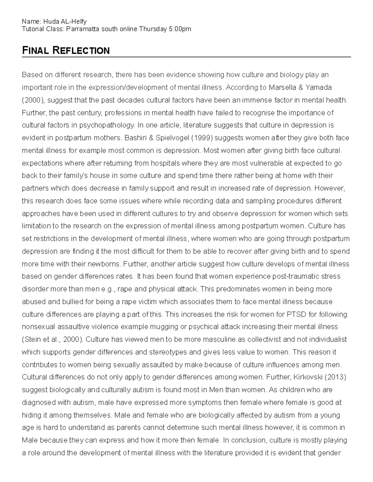 WSU Final Reflection Template complete And Submit Via Turnitin 1 