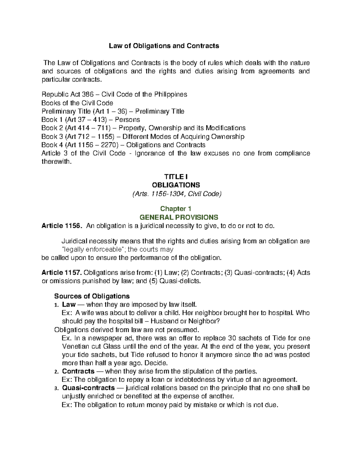 Law Of Obligations And Contracts Lecture Notes 2 - Law Of Obligations ...