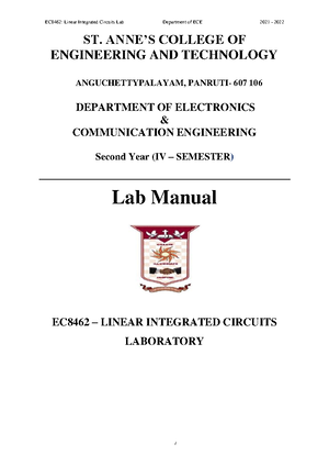 EE 3412 Linear AND Digital Circuits Laboratory - ST’S COLLEGE OF ...