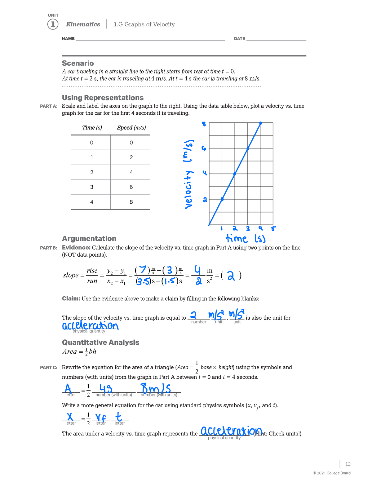 PHYSICSMECHANICS - Worksheet Velocity Graph 1.docx - Section: Name: Date:  Velocity-Time Graph Worksheet Part I: Time hours 1. Above is a velocity-time  graph of a