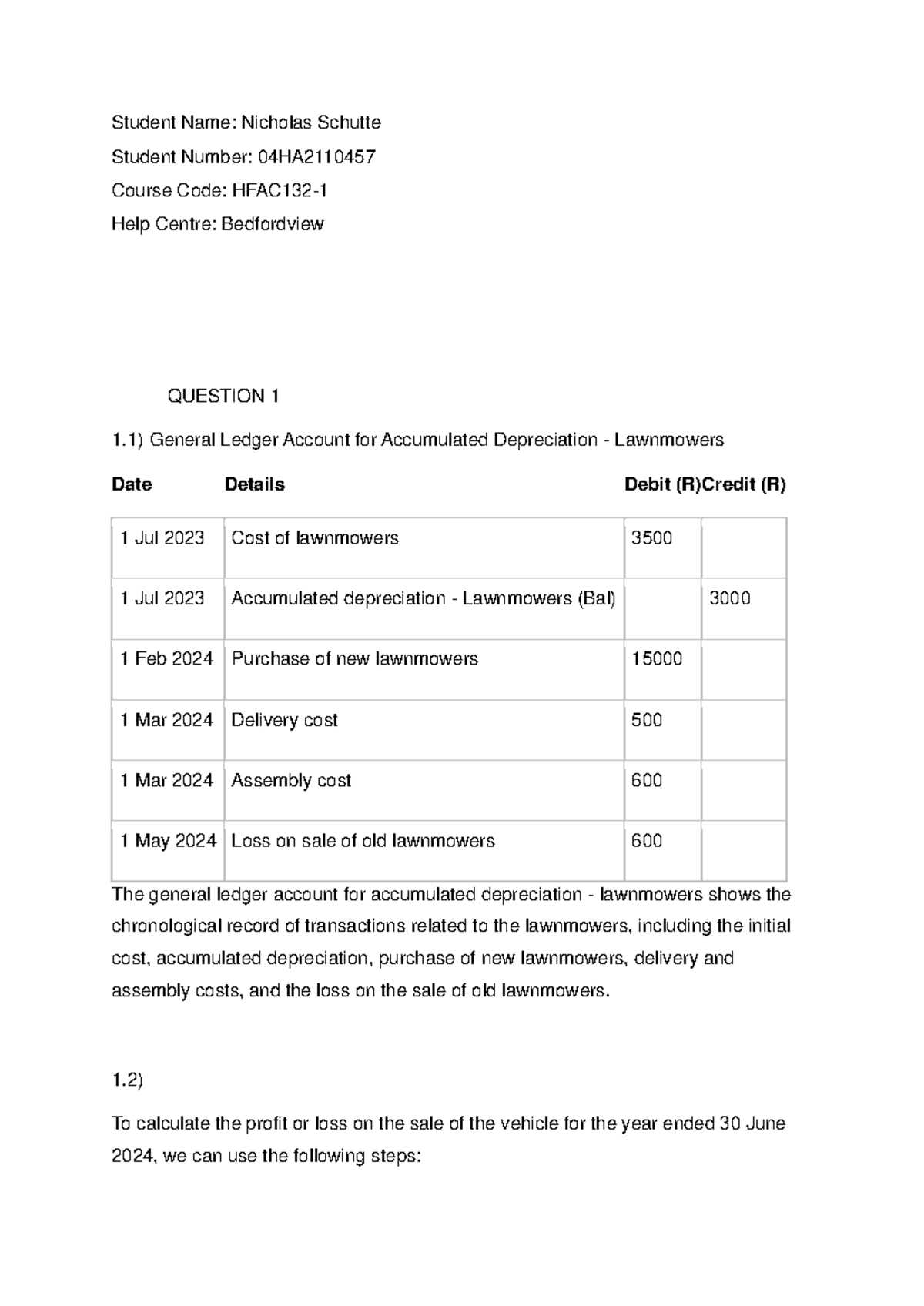 Financial accounting and reporting - Student Name: Nicholas Schutte ...