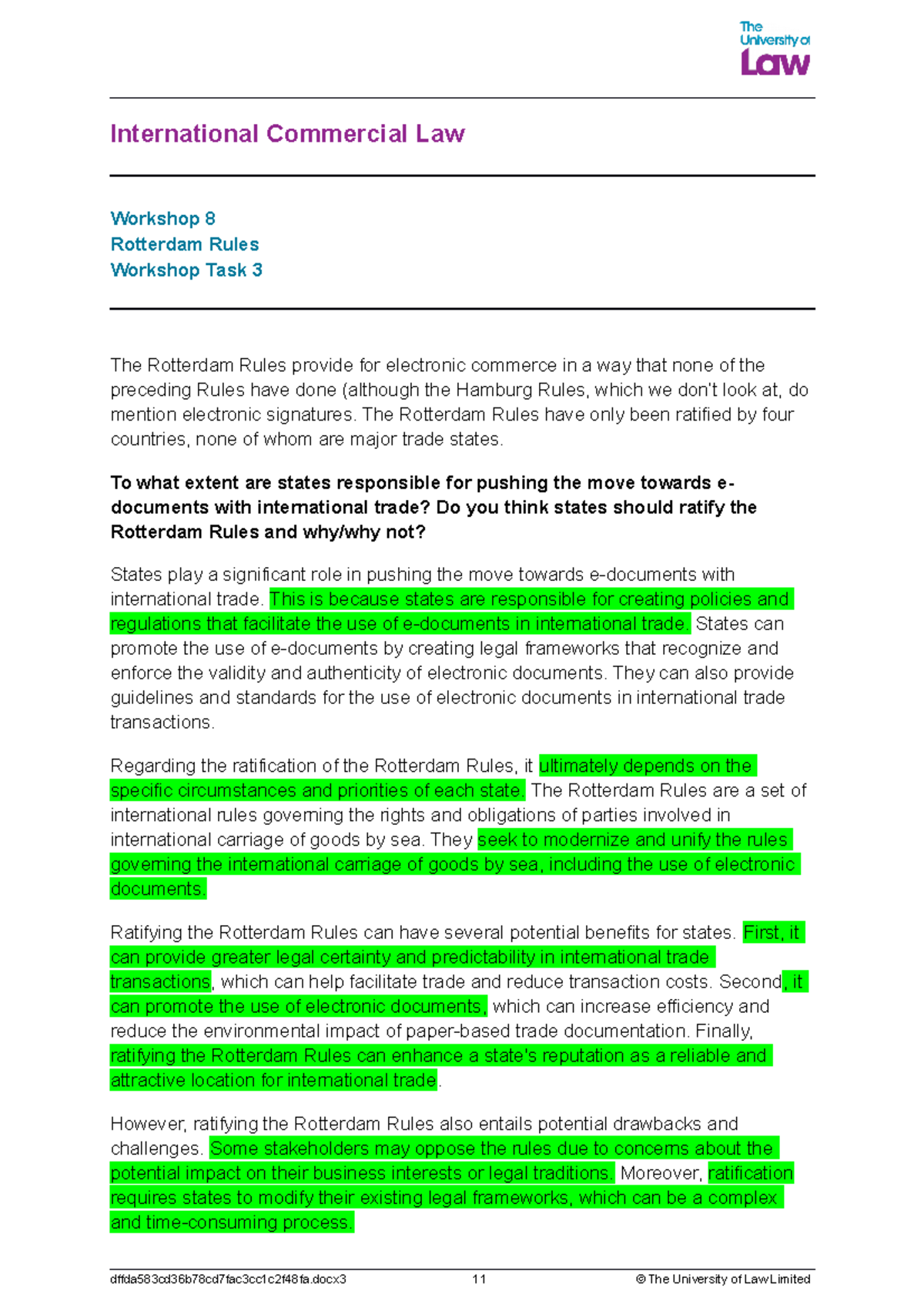 ICL WS8- Task 3 - notes - International Commercial Law Workshop 8 ...
