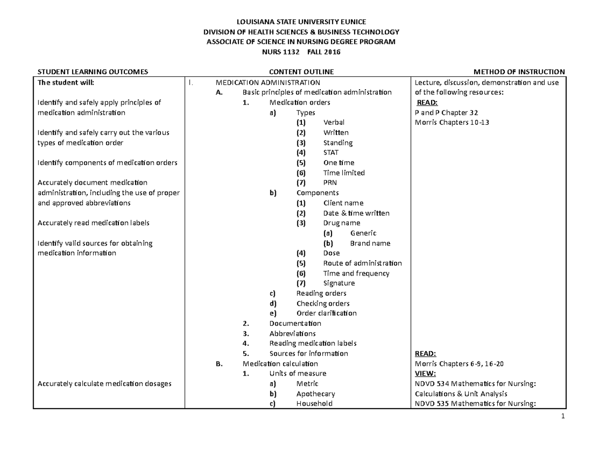 Pharm EXAM Outline - DIVISION OF HEALTH SCIENCES & BUSINESS TECHNOLOGY ...