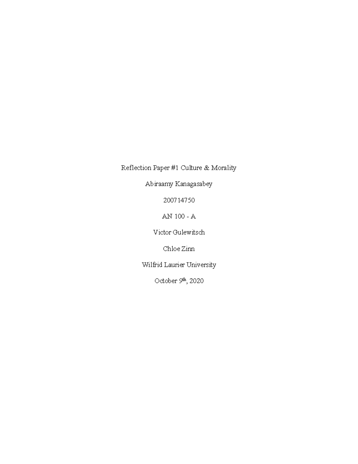 Reflection Paper #1 Culture & Morality - Reflection Paper #1 Culture ...