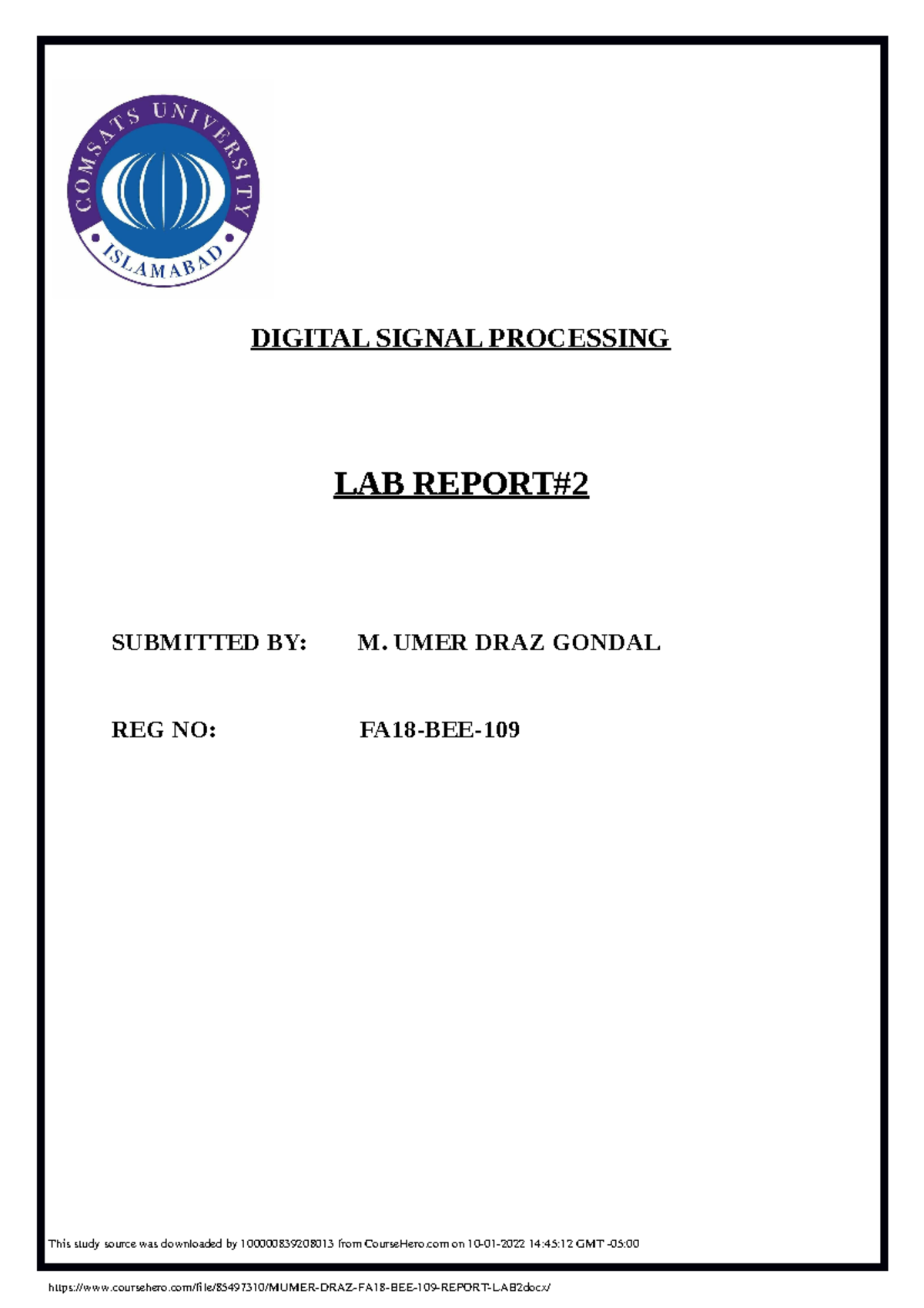 M helpful in lab work DIGITAL SIGNAL PROCESSING LAB REPORT