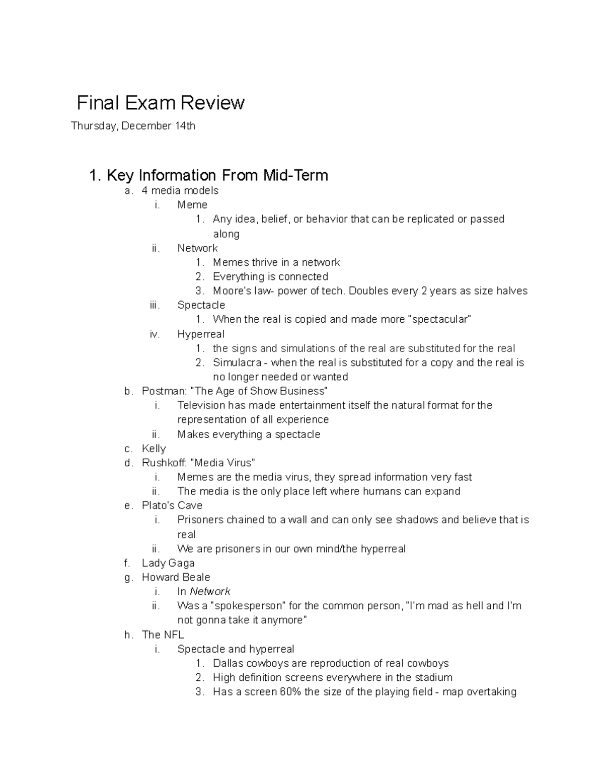 Media and Society Final Exam Review Final Exam Review Thursday