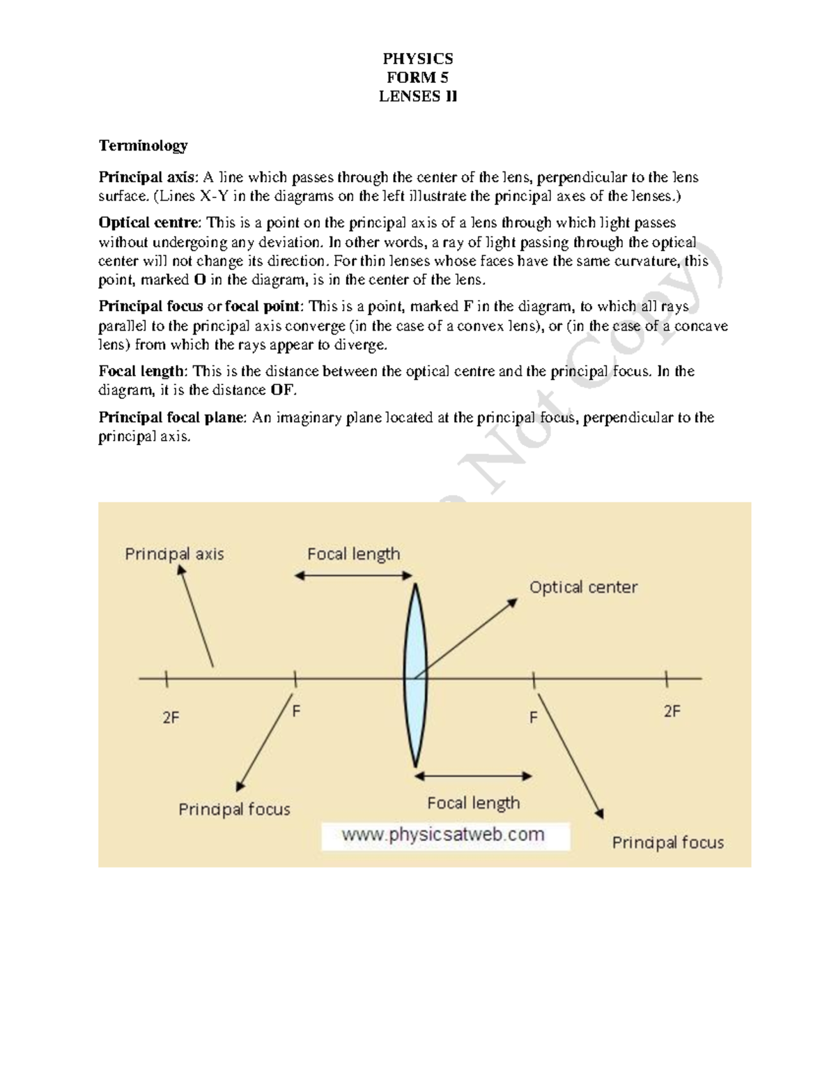 Physics lenses terminology PHYSICS FORM 5 LENSES II Terminology