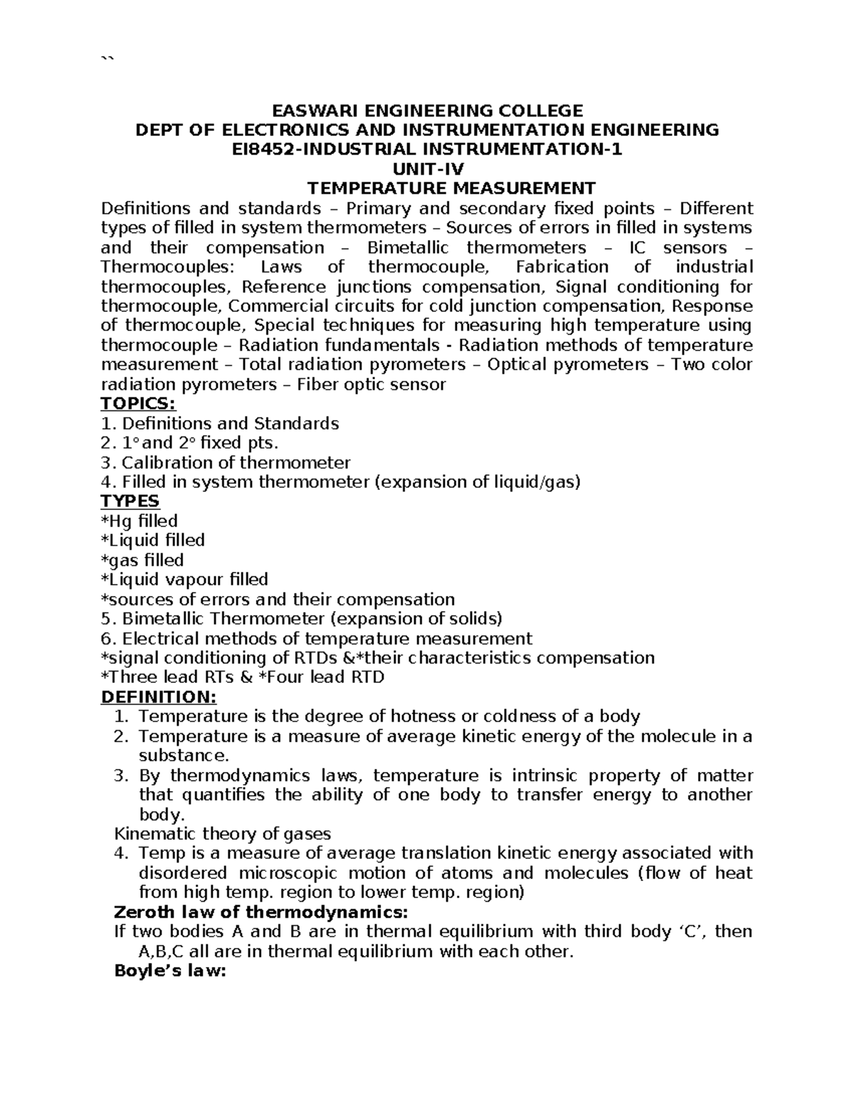 II-1unit-4 Notes - EASWARI ENGINEERING COLLEGE DEPT OF ELECTRONICS AND ...