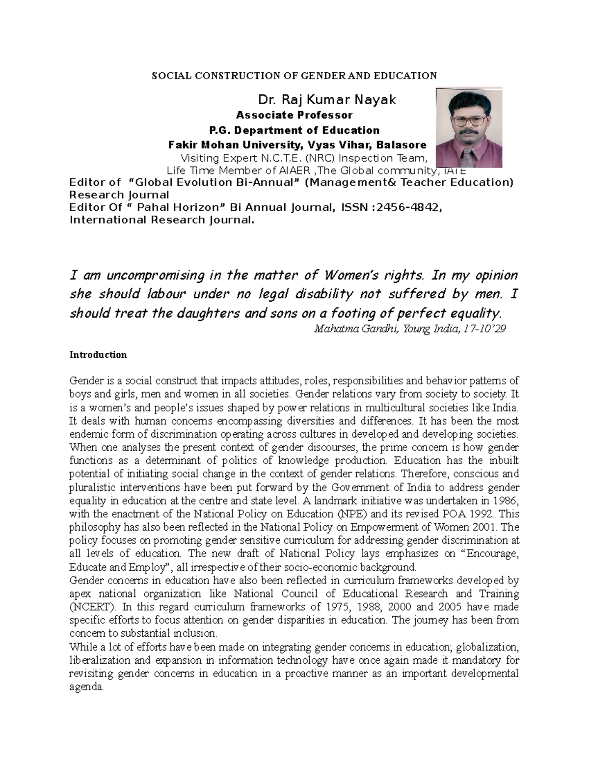 Social Construction OF Gender AND Educat - SOCIAL CONSTRUCTION OF ...