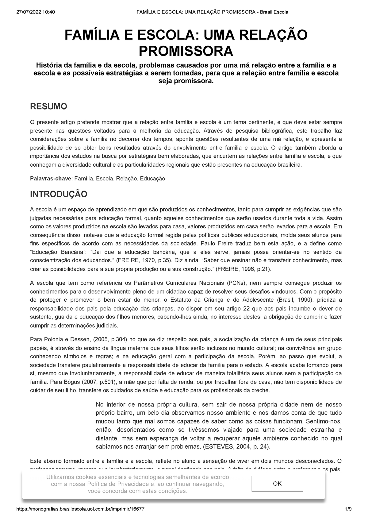 Escola e Família - Artigo, PDF, Família