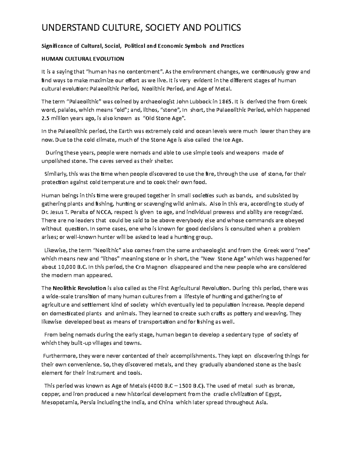 UCSP ( Notes) - UNDERSTANDING CULTURE SOCIETY AND POLITICS - UNDERSTAND ...