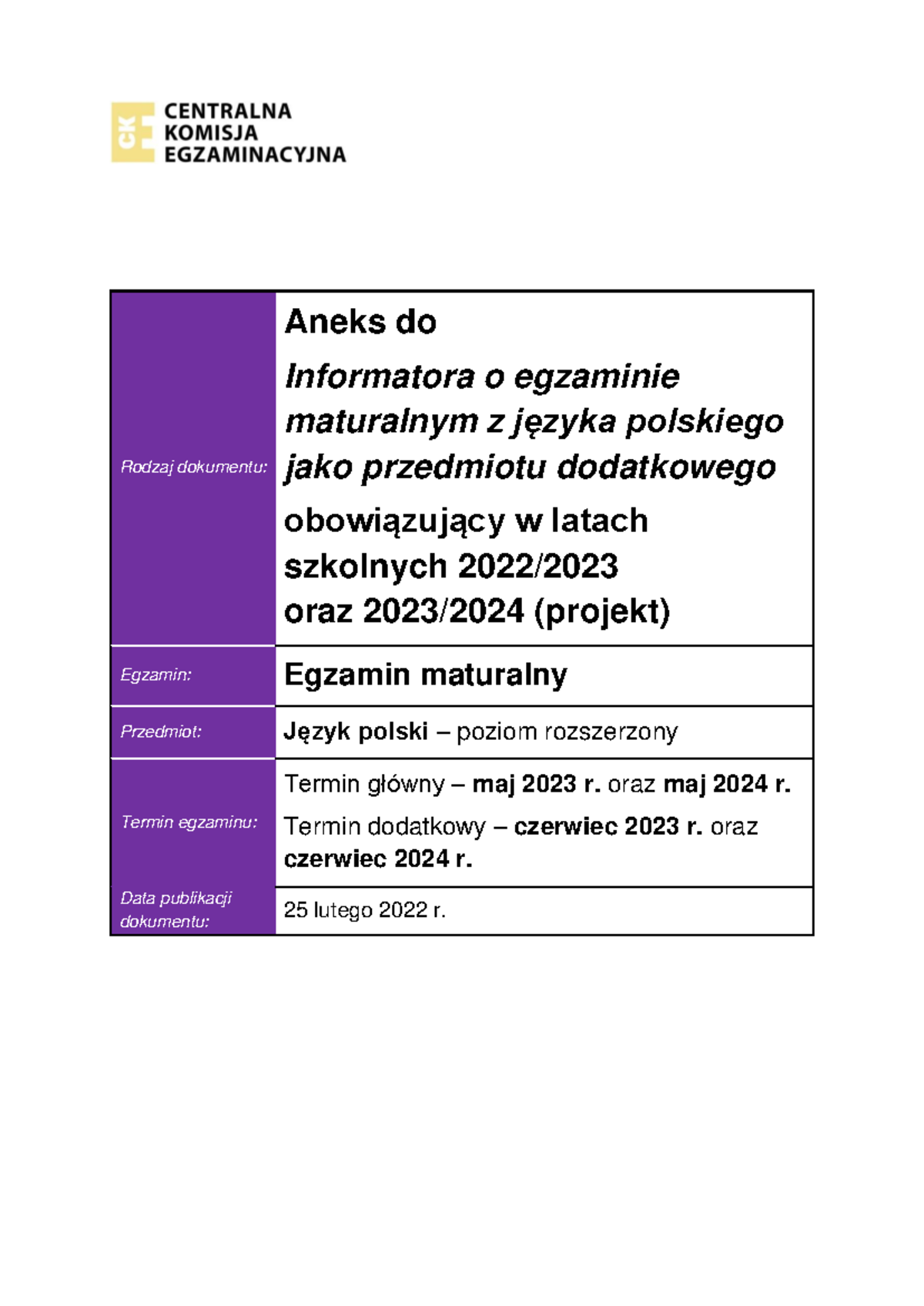 Aneks 2023 2024 Język Polski EM PR - Rodzaj Dokumentu: Aneks Do ...