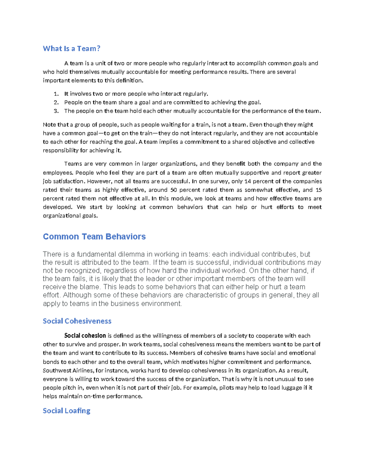 What Is a Team - There are several important elements to this ...