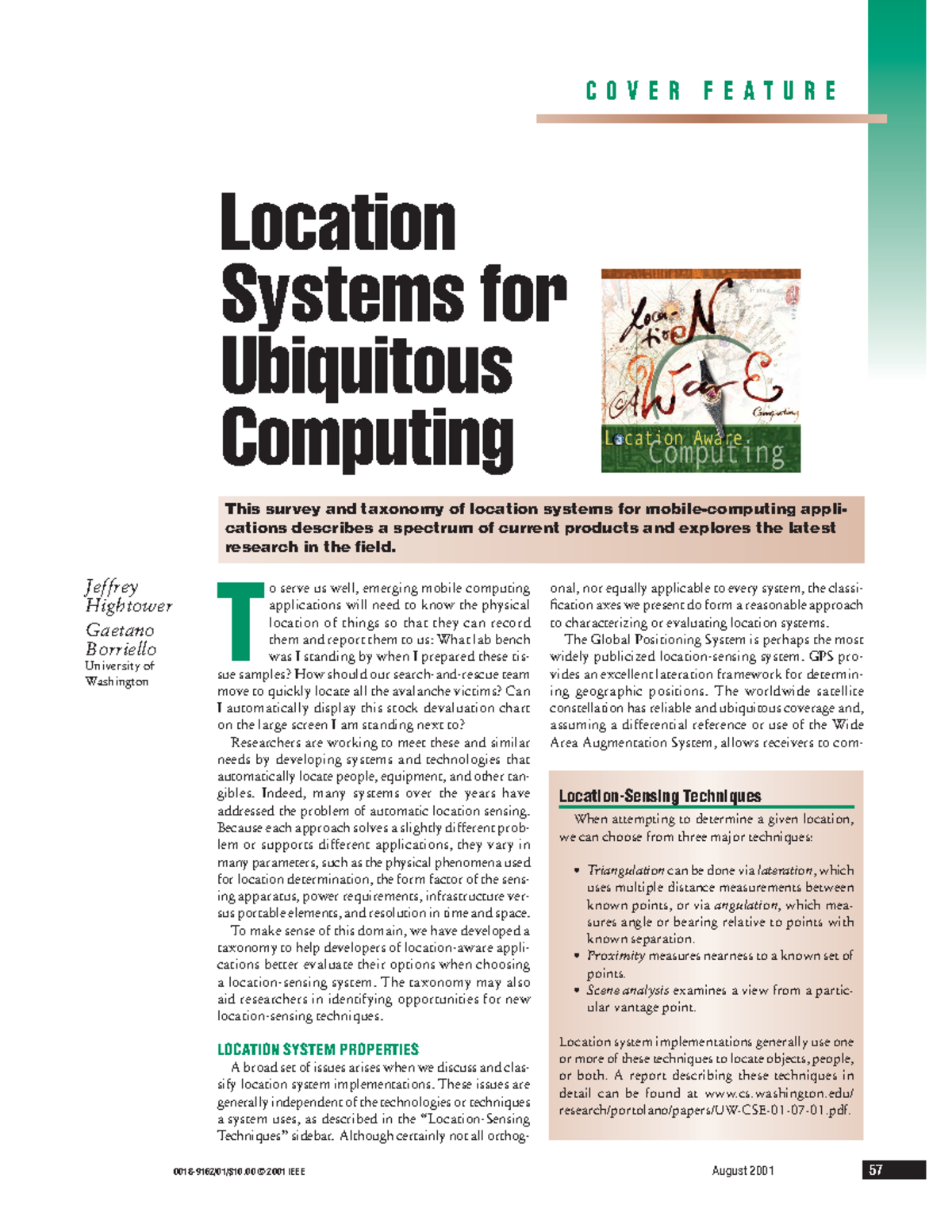 47eae Location Systems for ubiquitous computing - 0018-9162/01/$10 ...