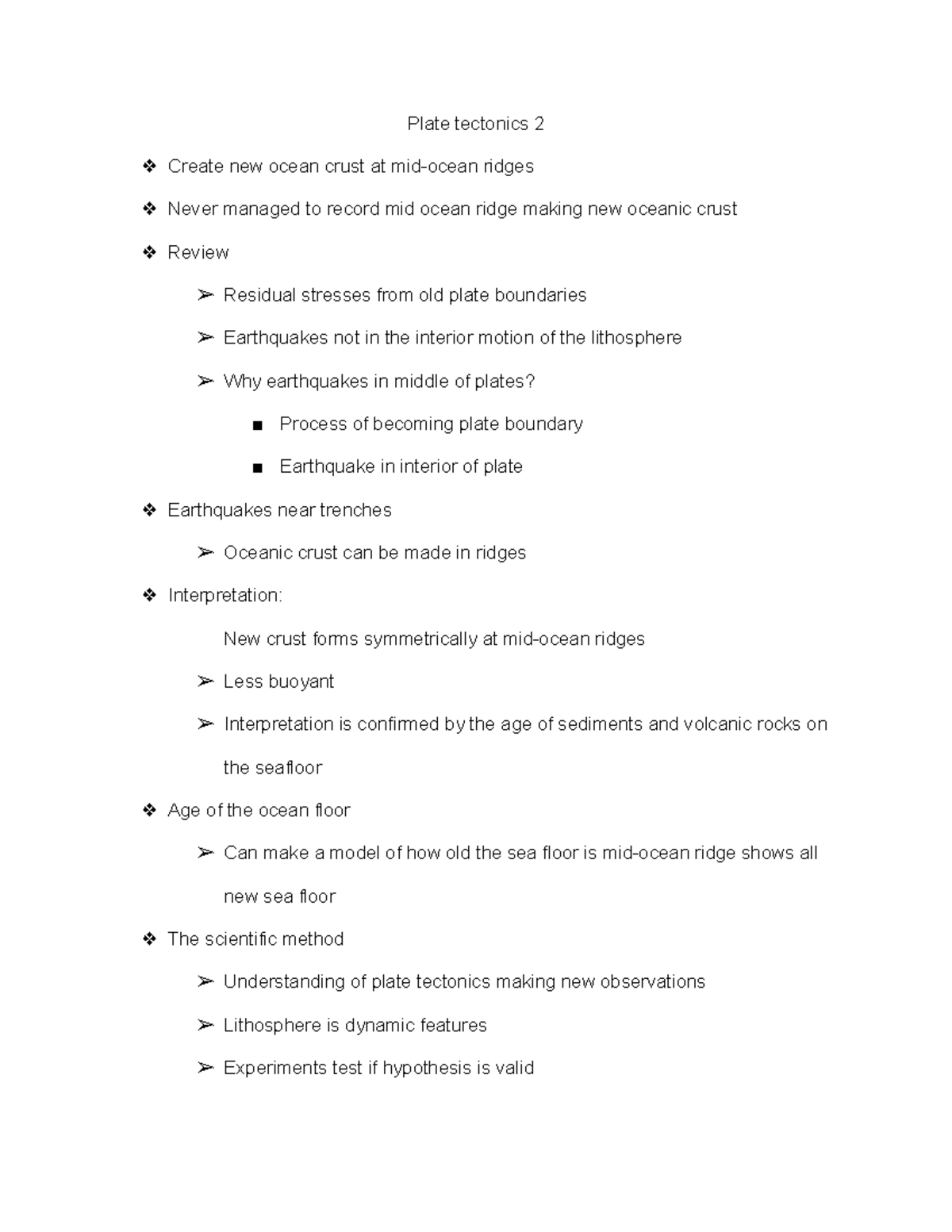 Lecture 7 Plate Tectonics Ocean Ridges Earthquakes Plate
