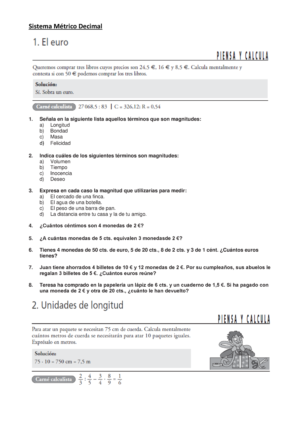 03 Ejercicios Sistema Métrico Decimal 03 Sistema MÈtrico Decimal Señala En La Siguiente Lista