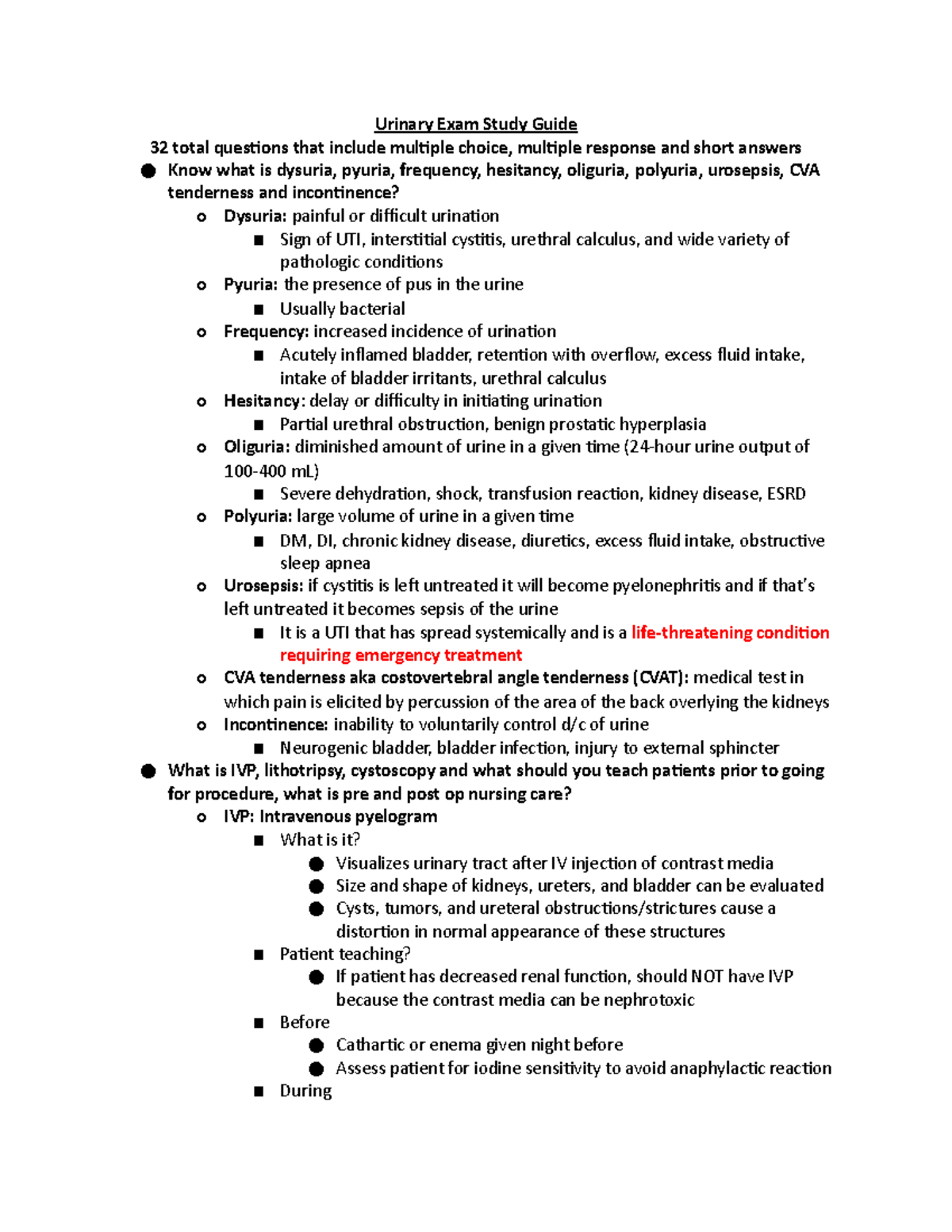 Urinary Exam Study Guide - The stones can be fragmented using US ...