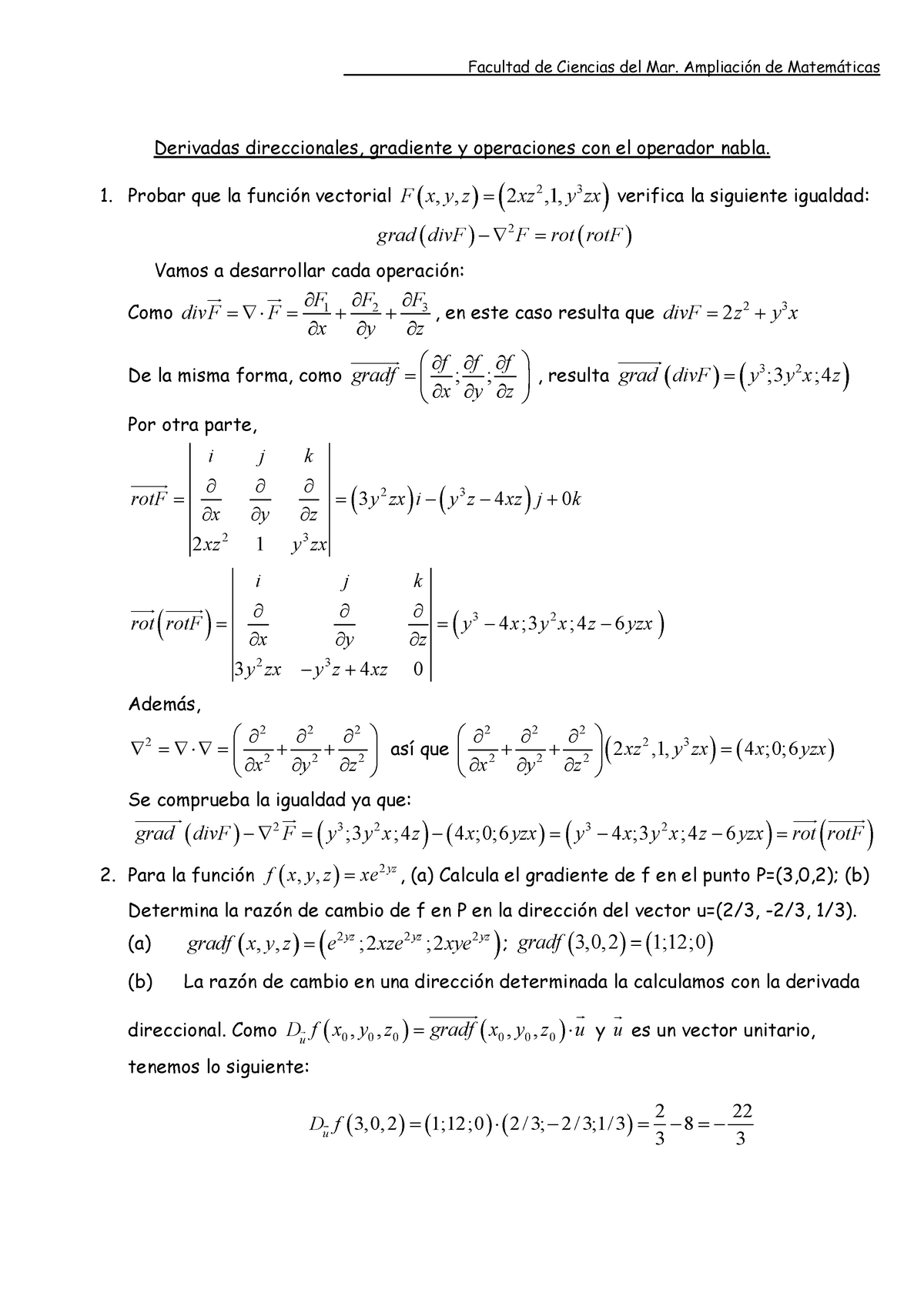 Derivadas Direccionales, Gradiente Y Operaciones Con El Operador Nabla ...