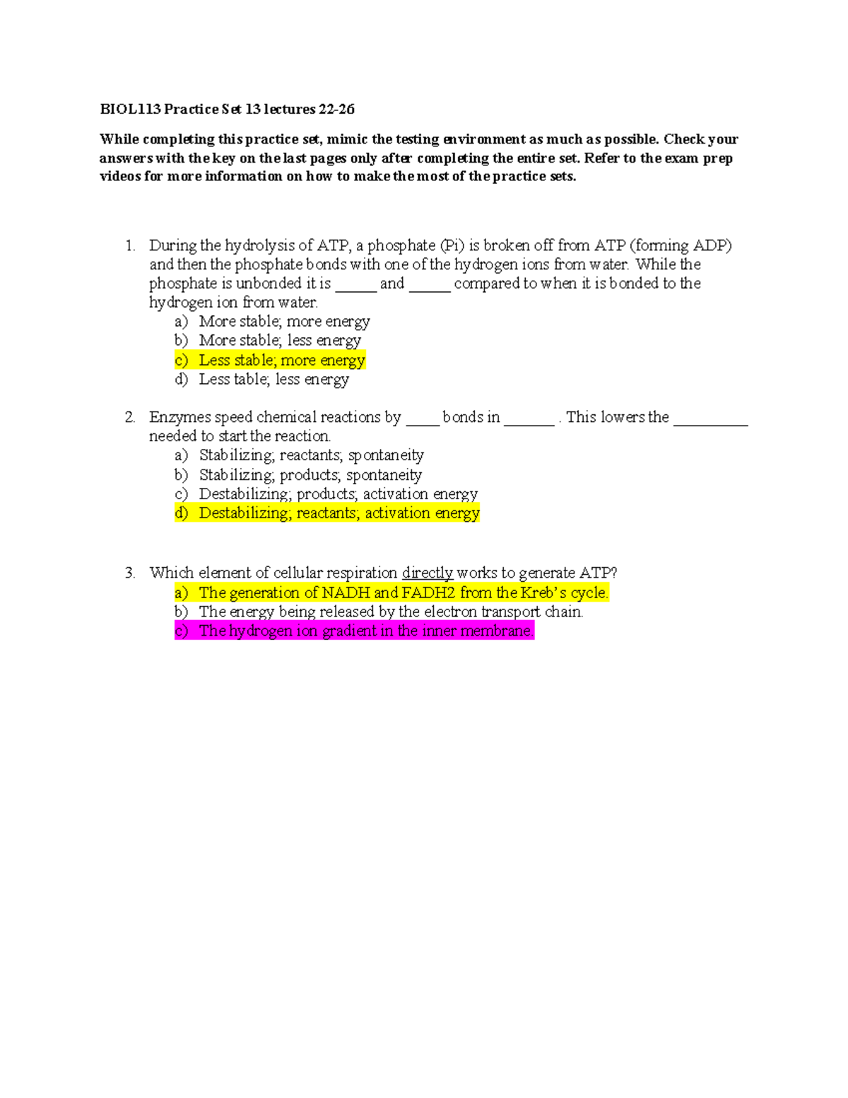BIOL113 Practice Set 13 lectures 22-26 - Check your answers with the ...