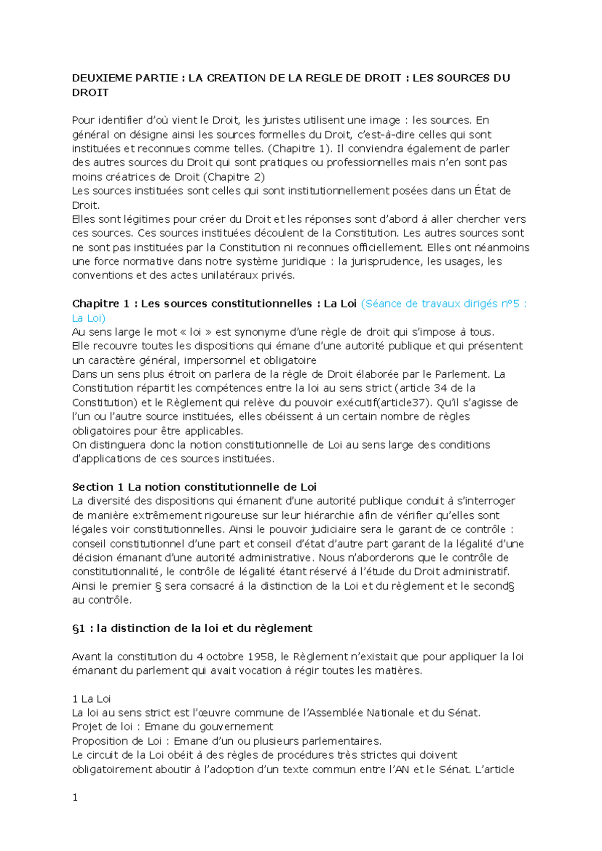 LA LOI - La loi - DEUXIEME PARTIE : LA CREATION DE LA REGLE DE DROIT ...