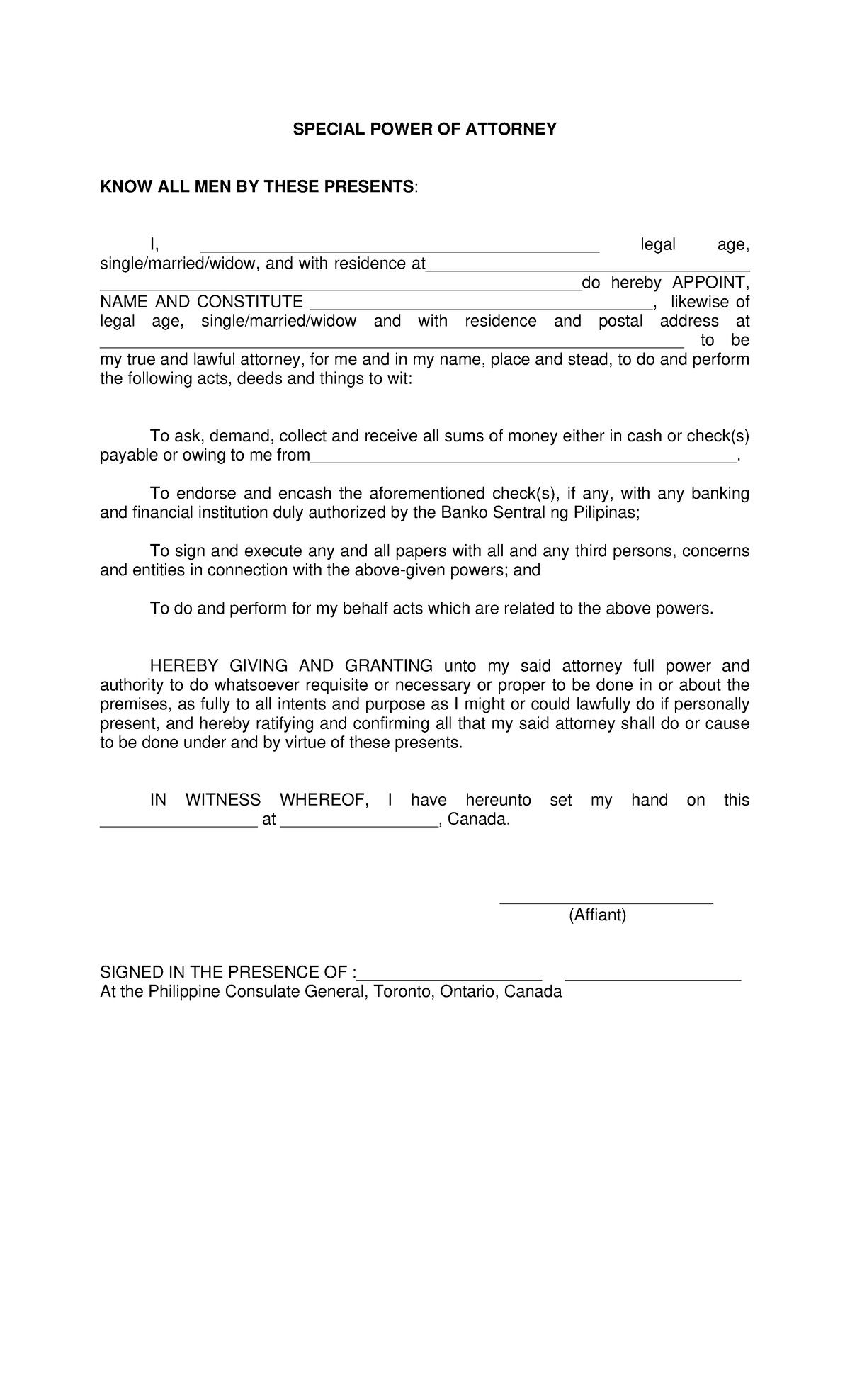 SPA-Pension - Format - SPECIAL POWER OF ATTORNEY KNOW ALL MEN BY THESE ...