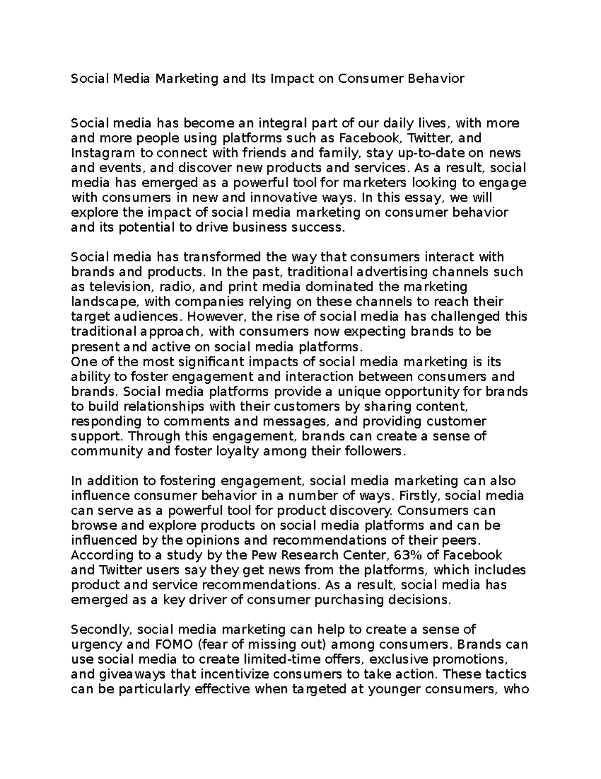 Social Media Marketing and Its Impact on Consumer Behavior - As a ...