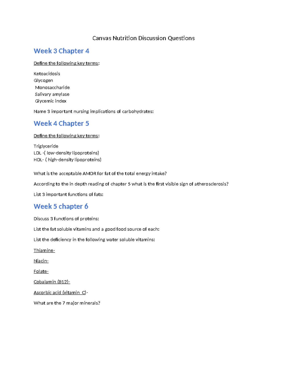 Handout Weekly Discussion Questions - Canvas Nutrition Discussion ...