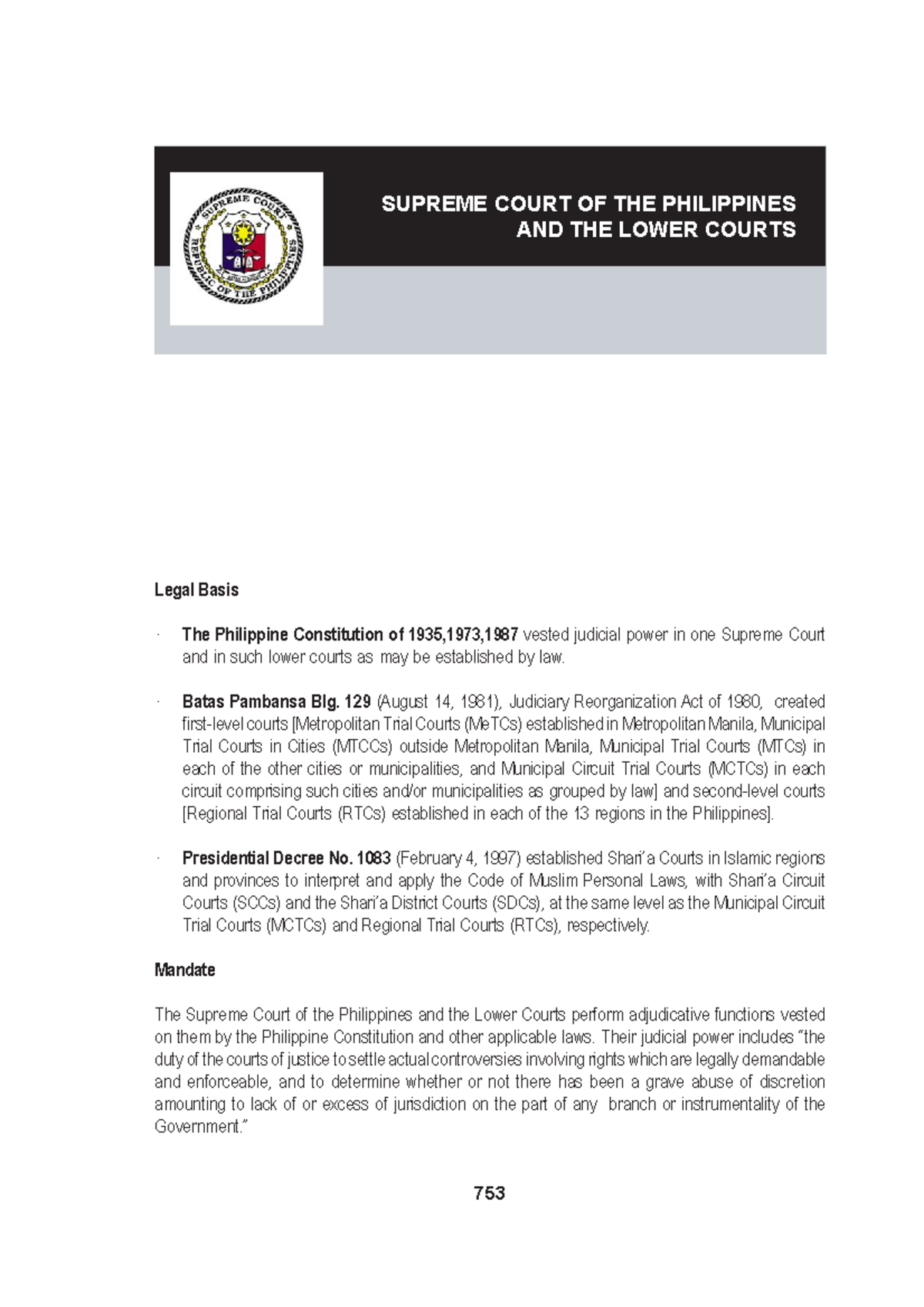 Sco - notes - SUPREME COURT OF THE PHILIPPINES AND THE LOWER COURTS ...