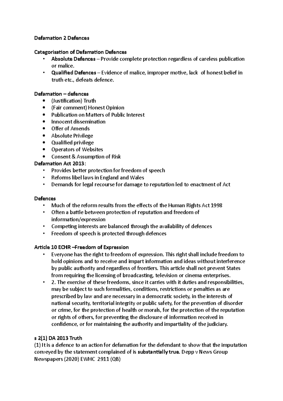 Defamation 2 Defences - Qualified Defences – Evidence of malice ...