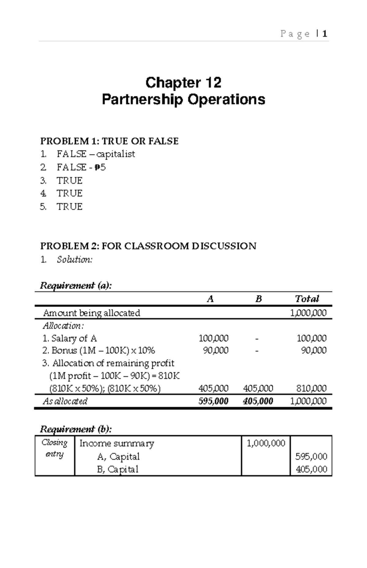 Solution Manual/ Answer Key. Chapter 12 Partnership Operations By Zeus ...