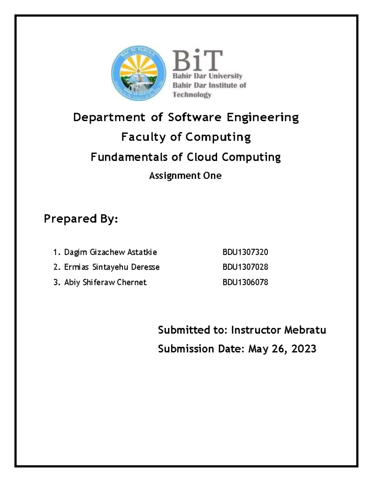 Cloud assignment - Department of Software Engineering Faculty of ...