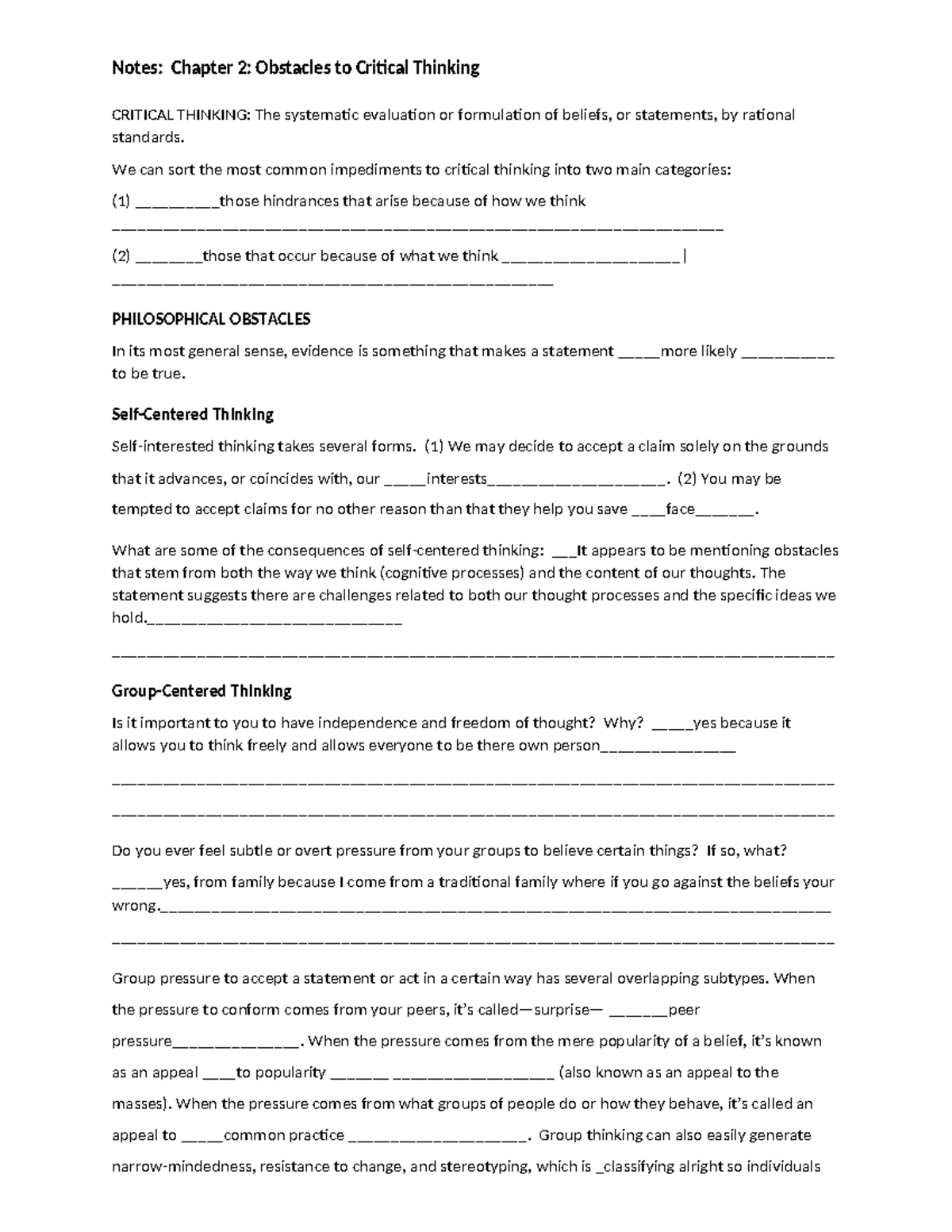 Chapter 2 Guided Reading Notes - Notes: Chapter 2: Obstacles to ...