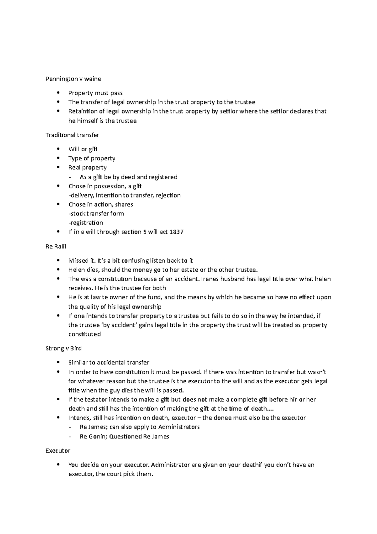Equity lecture 9 Legal transfer Pennington v waine Property must
