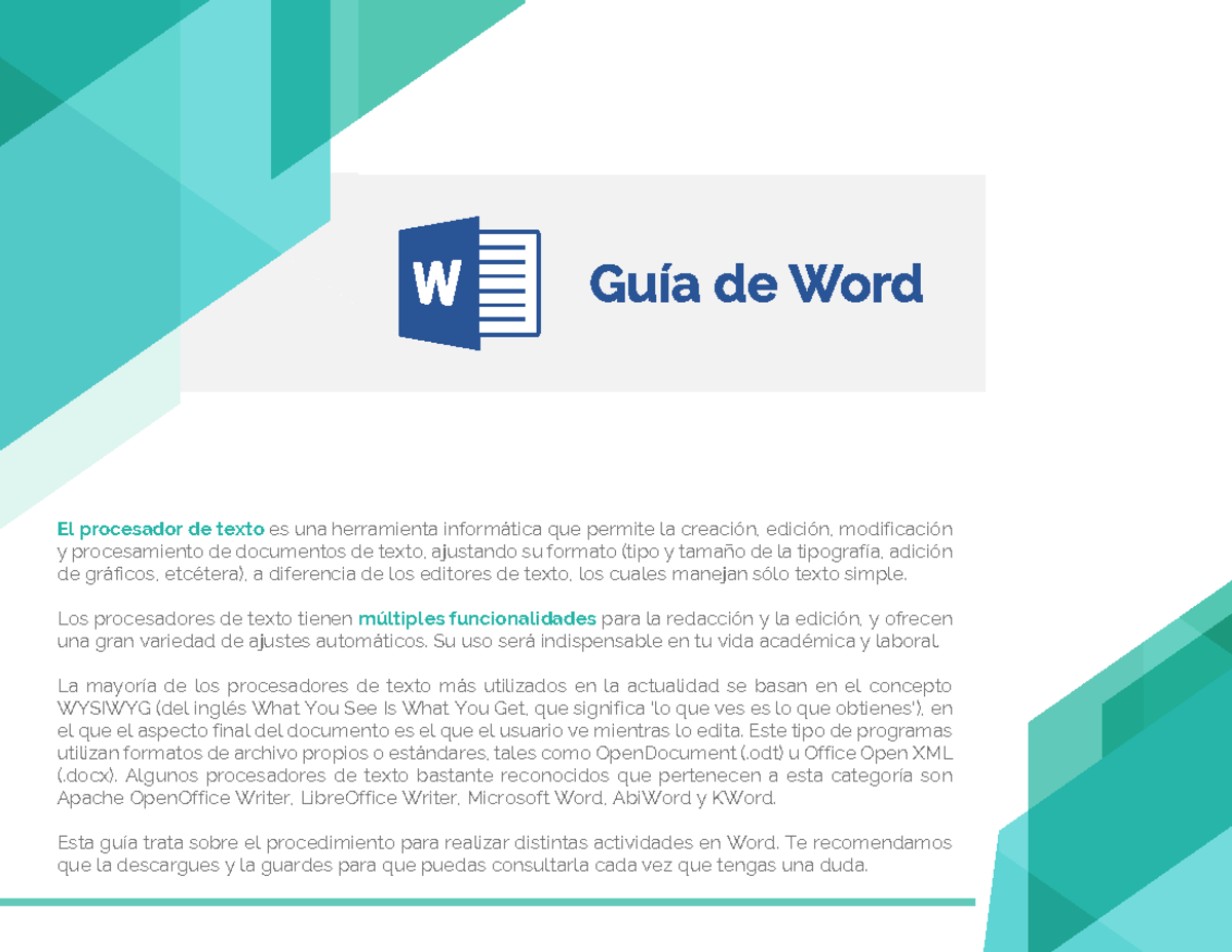 G Guia Word M1 S1 INT 01 - Word - El procesador de texto es una ...