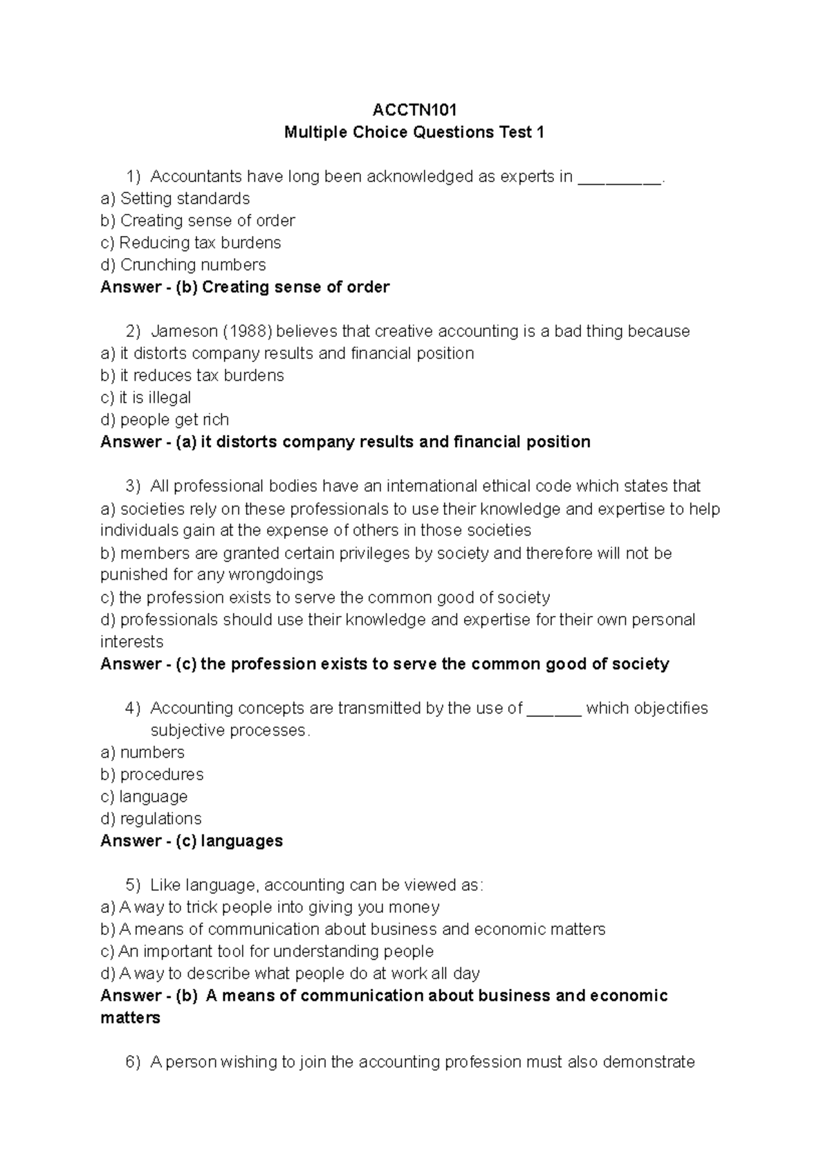 ACCTN101 MCQ Test 1 - Multiple Choice Test 1 - ACCTN Multiple Choice ...