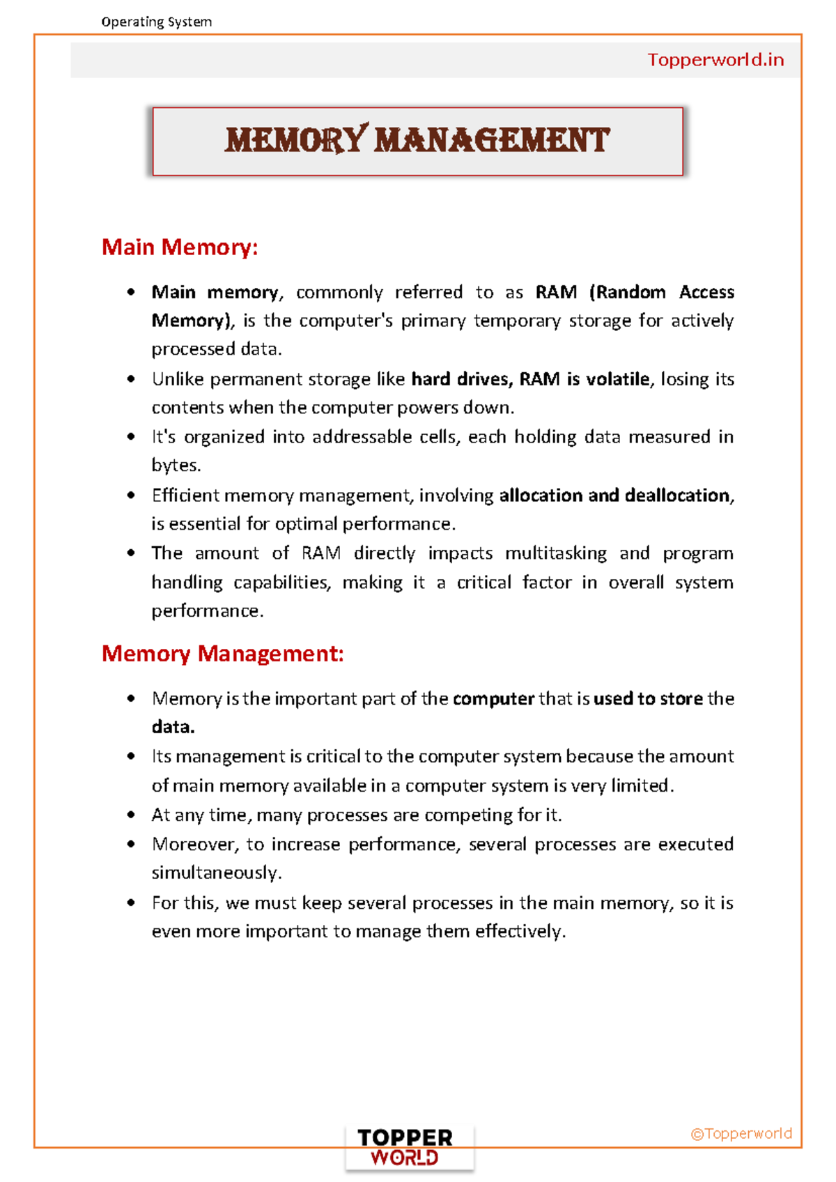 OS-Memory-Managemet - It is my notes for c-cat exam. - Topperworld Main ...