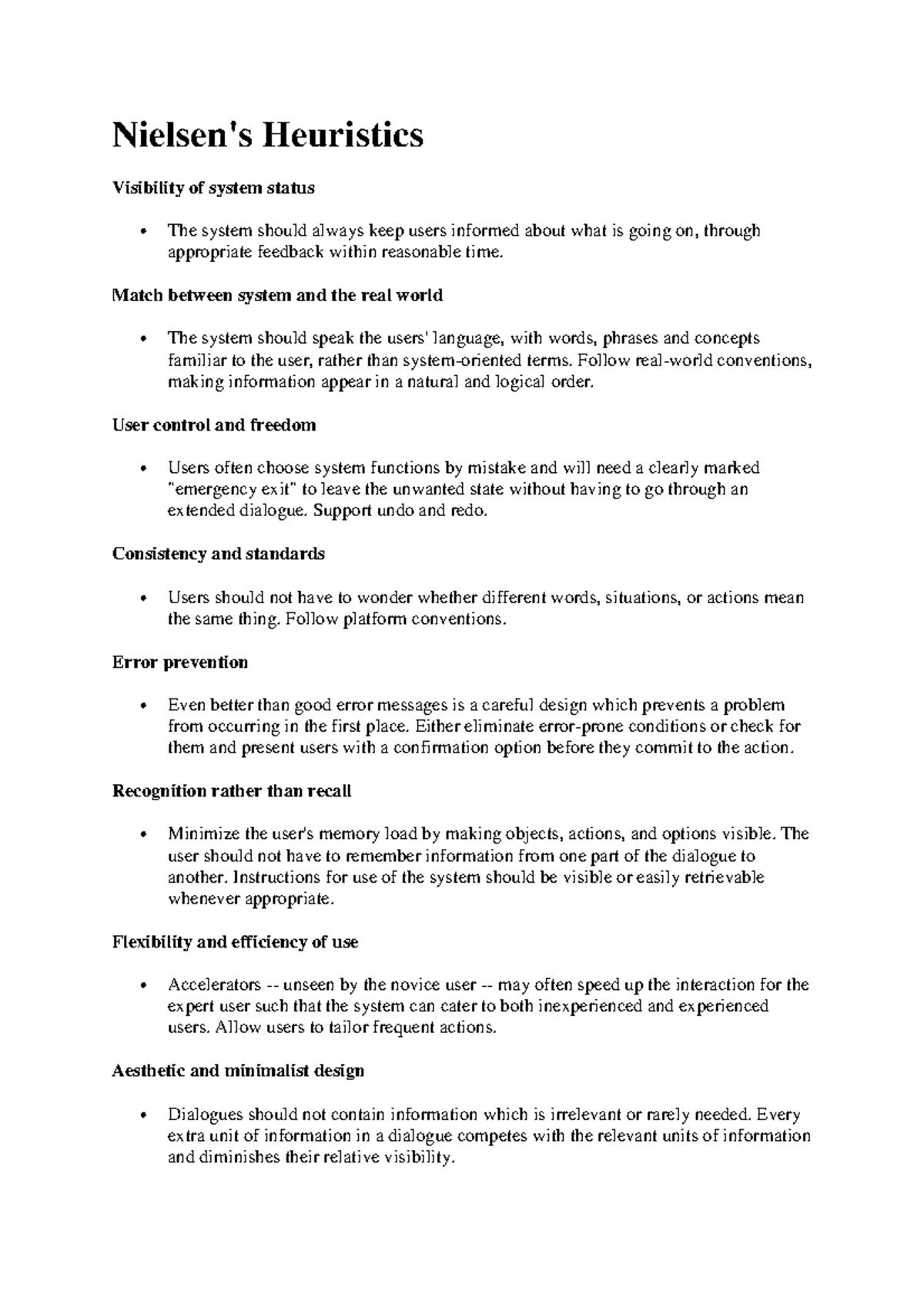 Nielsons hieriustic - Notes - Nielsen's Heuristics Visibility of system ...
