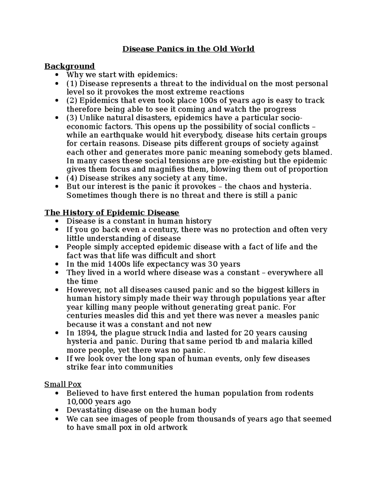 Disease Panics in the Old World - Disease Panics in the Old World ...